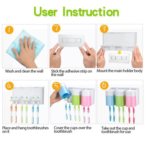 iHave Toothbrush Holder Wall Mount 3 Cups Electric Toothbrush Storage Set- No Drill or Nail Needed Toothpaste Holder