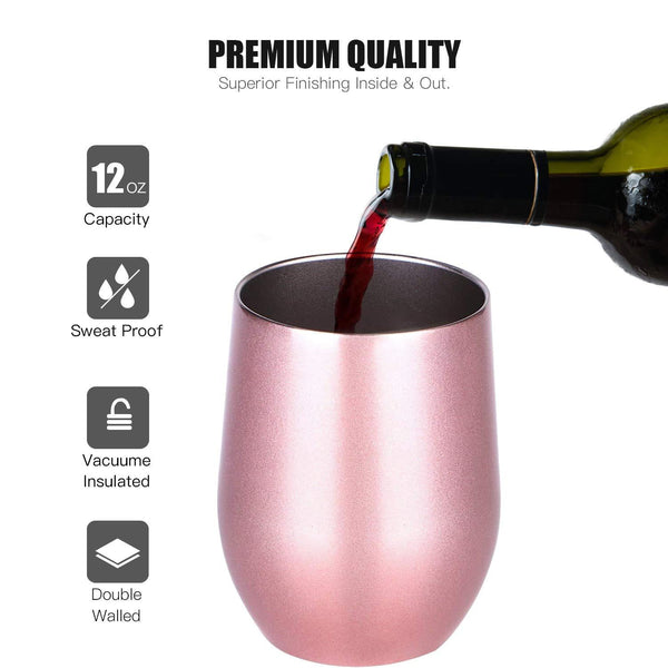 CHILLOUT LIFE 12 oz Wine Tumbler,Double Vacuum Insulated Wine Glass with Lids for Keeping Wine, Coffee, Drinks