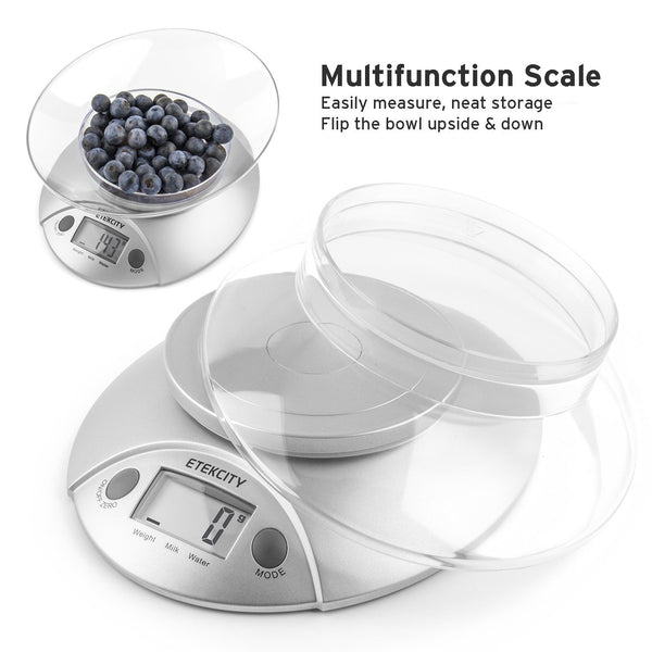 Etekcity Digital Kitchen Food Scale and Multifunction Weight Scale with Removable Bowl, 11 lb 5kg