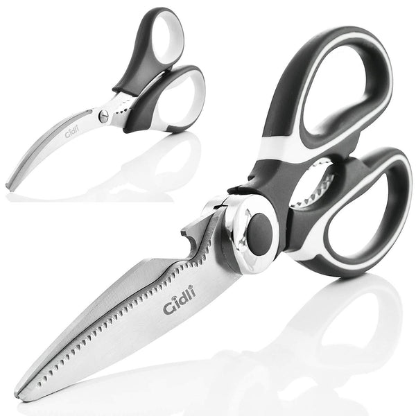 Kitchen Shears by Gidli - Lifetime Replacement Warranty- Includes Seafood Scissors As a Bonus - Heavy Duty Stainless Steel Multipurpose Ultra Sharp Utility Scissors.