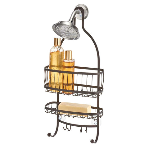 InterDesign York Metal Wire Hanging Shower Caddy, Extra Wide Space for Shampoo, Conditioner, and Soap with Hooks for Razors, Towels, and More, 10" x 4" x 22", Satin Silver