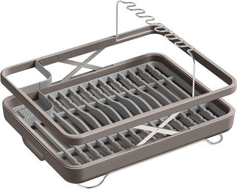 KOHLER Large Collapsible & Storable Dish Drying Rack with Wine Glass Holder and Collapsible Utensil Band. Even Made to Hold Pots and Pans, Charcoal