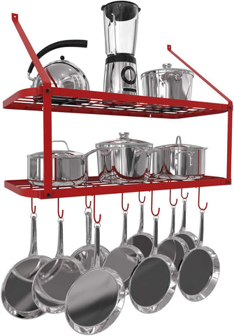 VDOMUS Shelf Pot Rack Wall Mounted Pan Hanging Racks 2 Tire (Black)