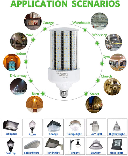 Garage led Light Bulb,50w led Corn Light Bulb E26 E39 Base,5000k, Led Replacement Incandesce CFL Metal Halide HID HPS lamp for Indoor Outdoor Garage Yard barn Warehouse Work Shop Gym