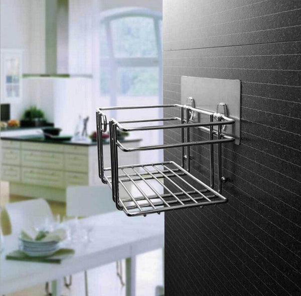 Shower Caddy Bathroom Storage Basket Wall Mounted Metal Suction Corner Shelf Kitchen Spice Holder Organizer-Crystallove