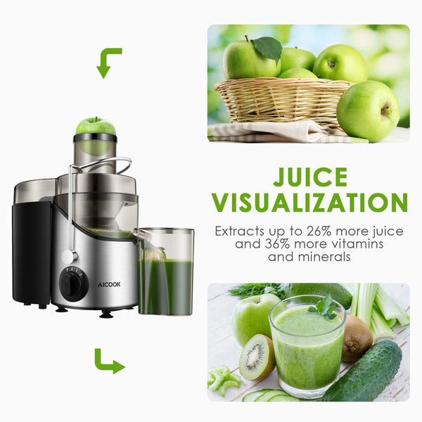 Juicer Machine, Aicook Juice Extractor with 3'' Wide Mouth - Aicook AMR 526