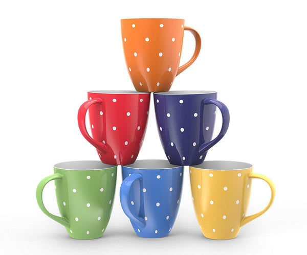 Francois et Mimi Set of 6 Large-sized 16 Ounce Ceramic Coffee Mugs (Solid Colorful)