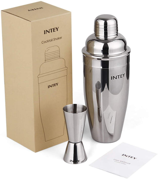 INTEY Stainless Steel Cocktail Shaker, 24 ounces, Jigger Included