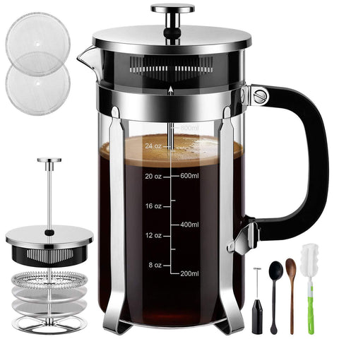 Veken French Press Coffee Maker (8 cups, 34 oz), 304 Stainless Steel Coffee Press with 4 Filter Screens, Durable Easy Clean Heat Resistant Borosilicate Glass - 100% BPA Free