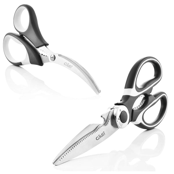 Kitchen Shears by Gidli - Lifetime Replacement Warranty- Includes Seafood Scissors As a Bonus - Heavy Duty Stainless Steel Multipurpose Ultra Sharp Utility Scissors.