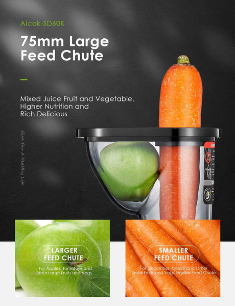 Aicok Masticating Juicer, Juicer Machine with 3” Whole Juicer Chute for Fruits and Vegetables