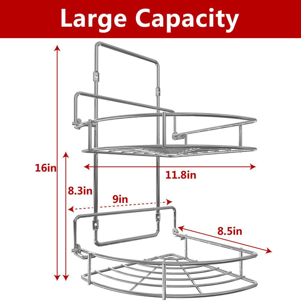 Vdomus Strong Shower Caddy 2 Tier Bathroom Corner Shelf Organizer Polished Chrome No Drilling Needed Basket Holder Wall Mounted for Kitchen