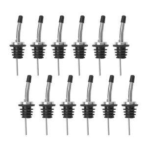 [UPGRADED VERSION] 12 Pack Stainless Steel Classic Bottle Pourers Tapered Spout - Liquor Pourers with Rubber Dust Caps