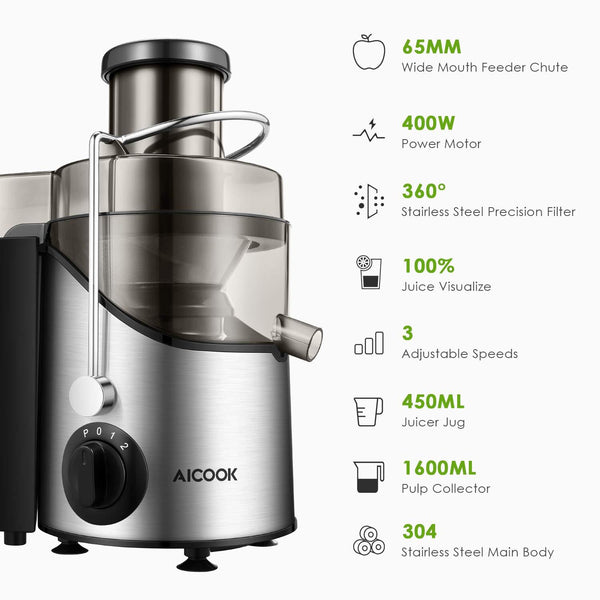 Juicer Machine, Aicook Juice Extractor with 3'' Wide Mouth - Aicook AMR 526
