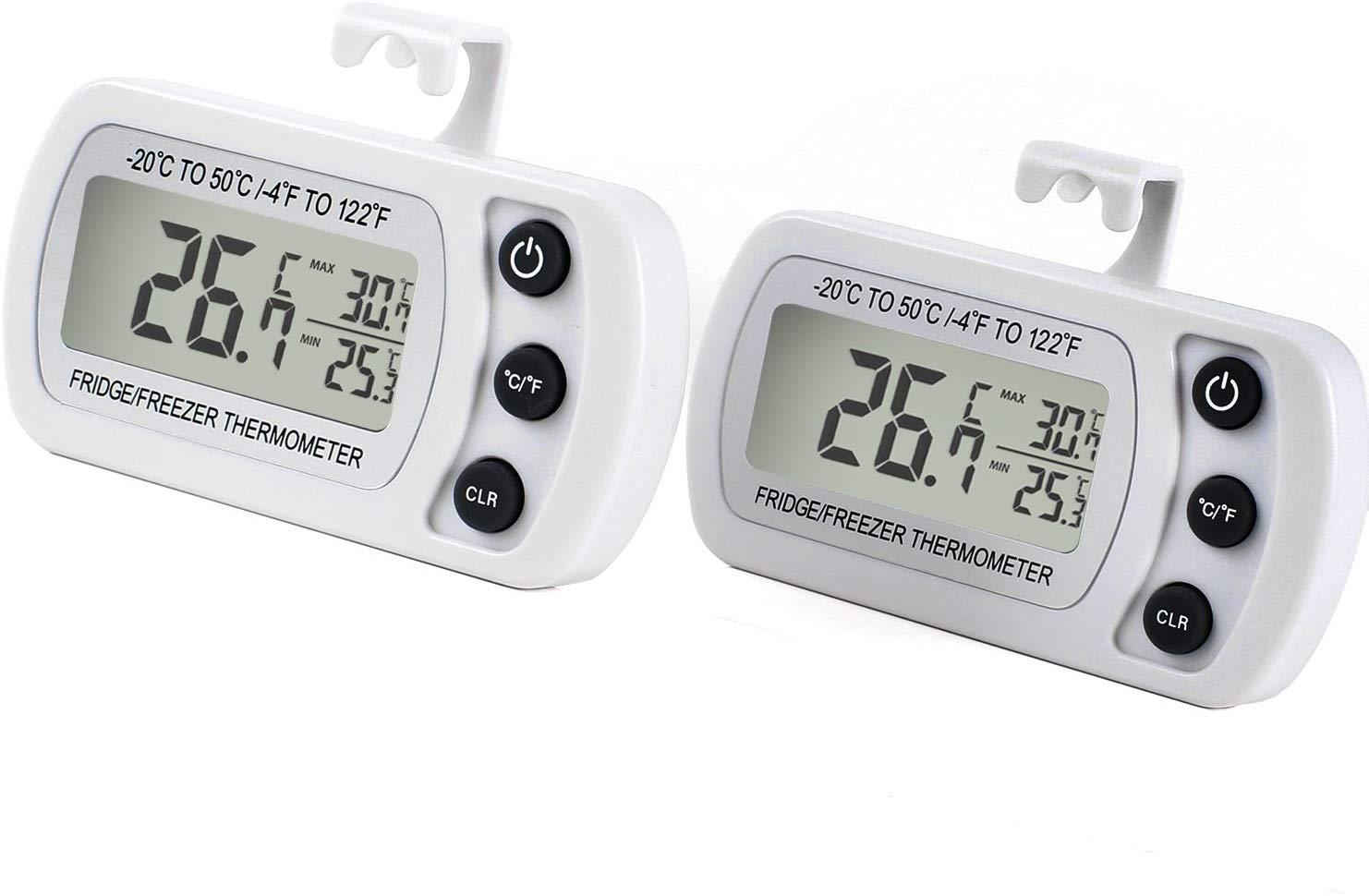 Refrigerator Fridge Thermometer Digital Freezer Room Thermometer Waterproof, Max/Min Record Function with Large LCD Display (2 Pack of White)	by Unigear