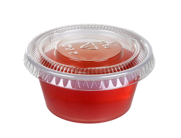 TashiBox 200 Pack of 2-Ounce Disposable Plastic Jello Shot Cups with Lids, Souffle Portion Container, 2 oz-200 Sets, Clear