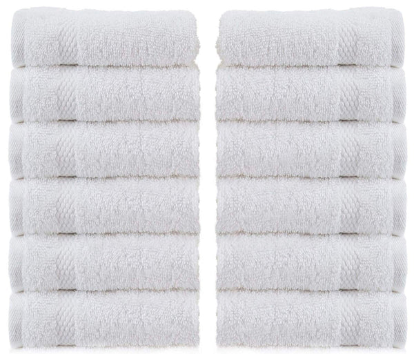 WhiteClassic Luxury Washcloths for Bathroom-Hotel-Spa-Kitchen - Circlet Egyptian Cotton - Highly Absorbent Hotel Quality Face Towels - Bulk Set of 12 - White