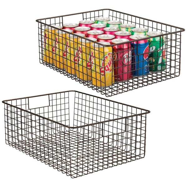 mDesign Farmhouse Decor Metal Wire Food Organizer Storage Bin Baskets with Handles for Kitchen Cabinets, Pantry, Bathroom, Laundry Room, Closets, Garage - 6 Pack - Bronze