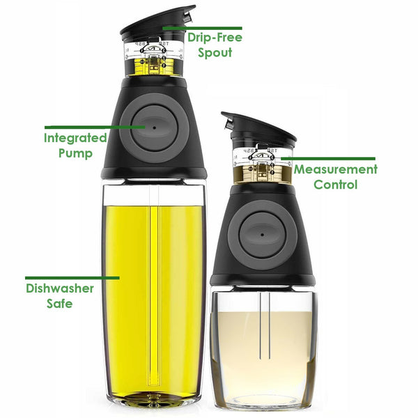 Olive Oil Dispenser Bottle Set - 2 Pack Oil Vinegar Cruet with Drip-Free Spouts by Belwares BL-OVS