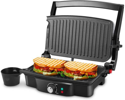 Panini Maker, iSiLER 4 Slice Panini Press Grill, Sandwich Maker with 2 Removable Drip Cups, Non-Stick Coated Plates