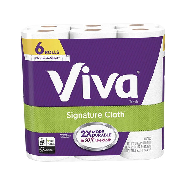 Viva Signature Cloth Choose-A-Sheet Paper Towels, Soft & Strong Kitchen Paper Towels, White, 6 Value Rolls (58 Sheets per roll)