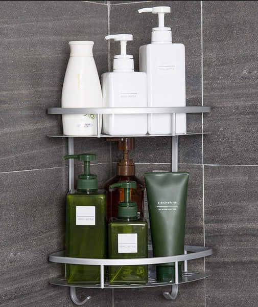 Hawsam No Drilling Bathroom Corner Shelves, Aluminum 2 Tier Shower Shelf Caddy Adhesive Storage Basket for Shampoo