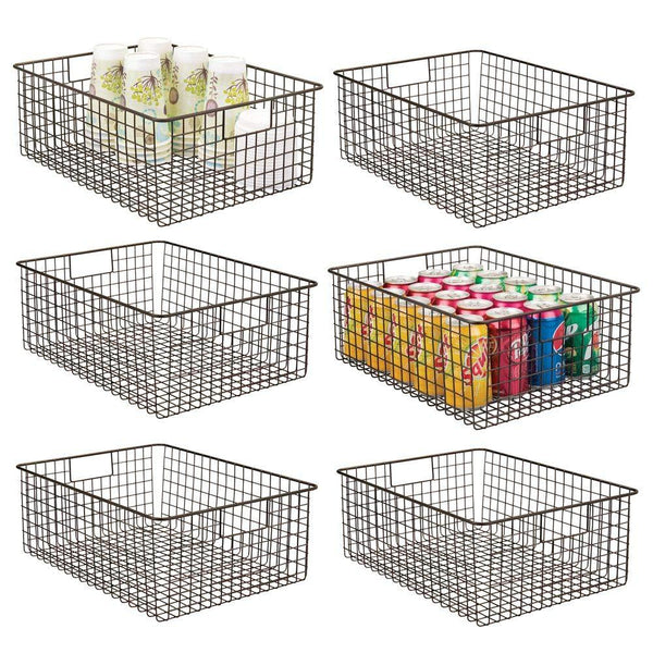 mDesign Farmhouse Decor Metal Wire Food Organizer Storage Bin Baskets with Handles for Kitchen Cabinets, Pantry, Bathroom, Laundry Room, Closets, Garage - 6 Pack - Bronze