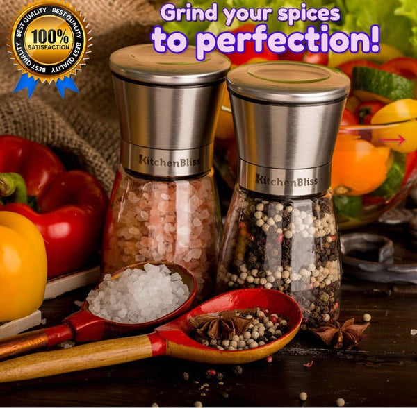 Professional Salt and Pepper Grinder Set – Premium Stainless Steel Salt and Pepper Shakers with Ceramic Spice Grinder Mill for Adjustable Coarseness by HOME EC