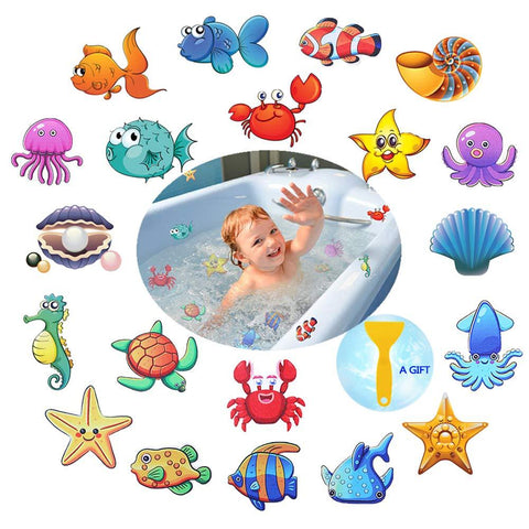 PASNOWFU Waterproof and Non-Slip Bathtub Stickers,Marine Organism Decal Treads, Adhesive Bathroom Shower Safety Appliques for Baby Kids Bath Tub,20 Set