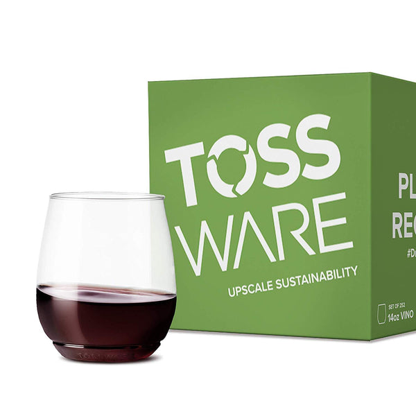 TOSSWARE 14oz Vino - recyclable wine plastic cup - SET OF 12 - stemless, shatterproof and BPA-free wine glasses