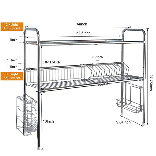 Abaft 304 Stainless Steel Over Sink Drying Rack Dish Drainer Rack&Kitchen Organizer (double Groove-double-layer)