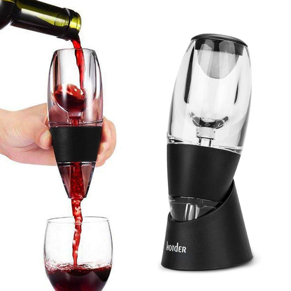 Hotder Wine Aerator Pourer Diffuser Decanter Spout with Base for Red Wine Christmas Gift,Home use And Party,Black