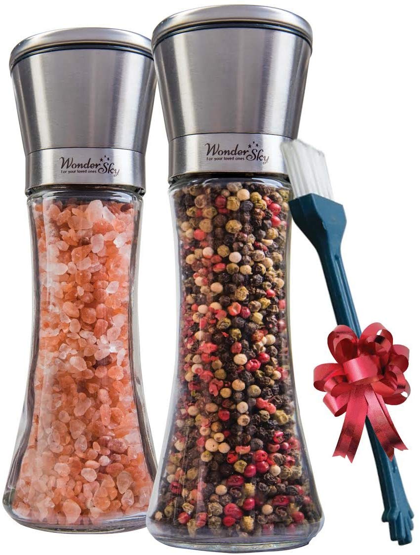 Salt and Pepper Grinder Set of 2 - Tall Salt and Pepper Shakers with Adjustable Coarseness by HOME EC