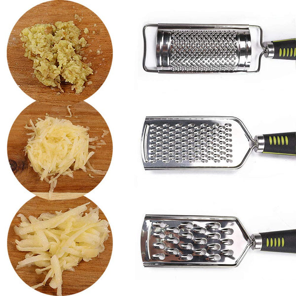 Hand Held Grater Set of 3(2 Flat, 1 Round),Stainless Steel Cheese Grinder,Multi-purpose Kitchen Food Grater for Vegetable,Fruit,Chocolate By HTB