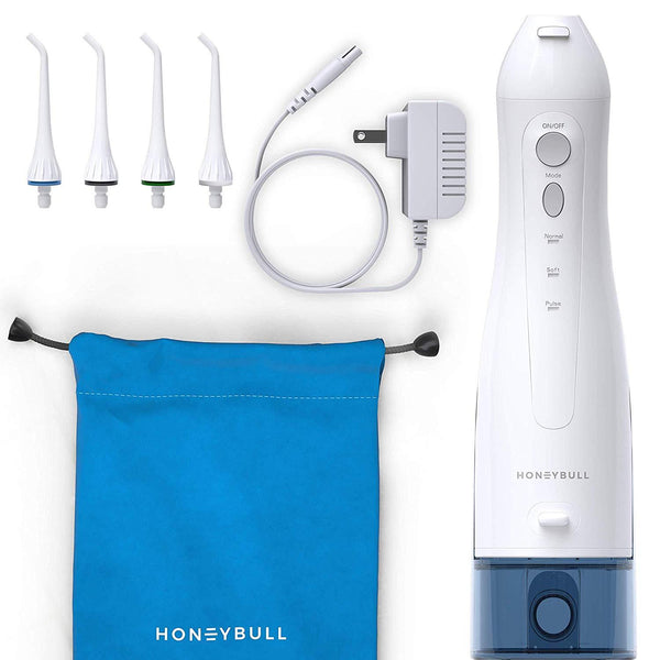 HoneyBull Water Flosser with 3 Modes, 4 Tips & Travel Bag (300mL) Rechargeable