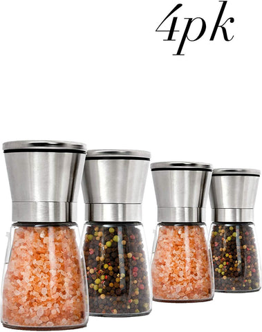 Premium Stainless Steel Salt and Pepper Grinder Set 4 Pack-Adjustable Ceramic Sea Salt Grinder & Pepper Grinder