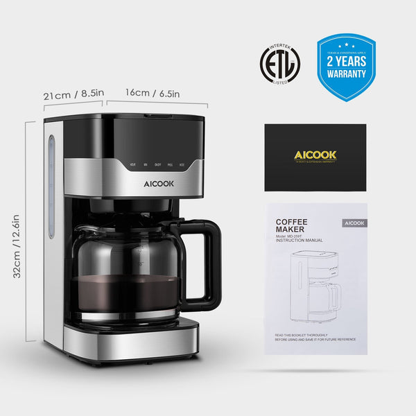 Aicook Coffee Maker, 10 Cup Programmable Coffee Machine with Coffee Pot, Black - 259T