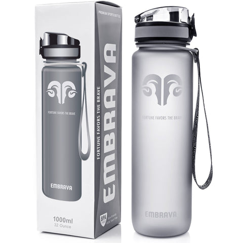 Embrava Best Sports Water Bottle - 32oz Large - Fast Flow, Flip Top Leak Proof Lid w/One Click Open - Non-Toxic BPA Free & Eco-Friendly Tritan Co-Polyester Plastic