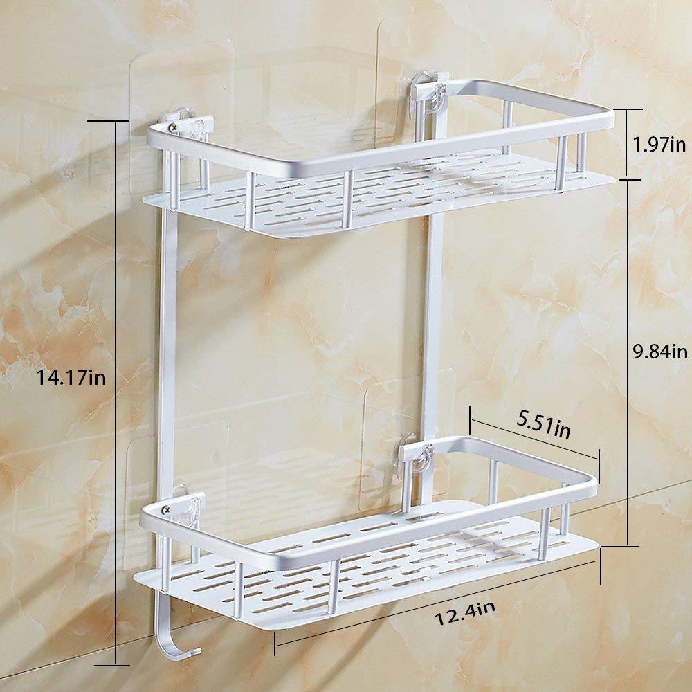 Hawsam No Drilling Bathroom Shelves, Aluminum 2 Tier Shower Shelf Caddy Adhesive Storage Basket for Shampoo