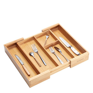 Bamboo Cutlery Tray Kitchen Utensil Silverware Flatware Drawer Organizer Dividers with 5 Compartment