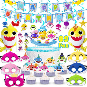 Shark Party Supplies for Baby,69 pcs birthday decorations by zhouweizhouwen