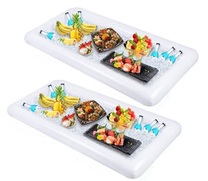 2 PCS Inflatable Serving/Salad Bar Tray Food Drink Holder - BBQ Picnic Pool Party Buffet Luau Cooler,with a drain plug