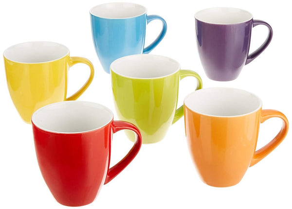 Francois et Mimi Set of 6 Large-sized 16 Ounce Ceramic Coffee Mugs (Solid Colorful)