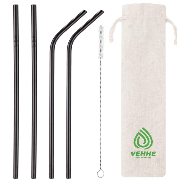 VEHHE Metal Straws Stainless Steel Straws Drinking Straws Reusable FDA BPA - 10.5" Ultra Long 4 + 1 - W/Cleaning Brush for 20/30 Oz for Yeti RTIC SIC Ozark Trail Tumblers (2 Straight|2 Bent|1 Brush)