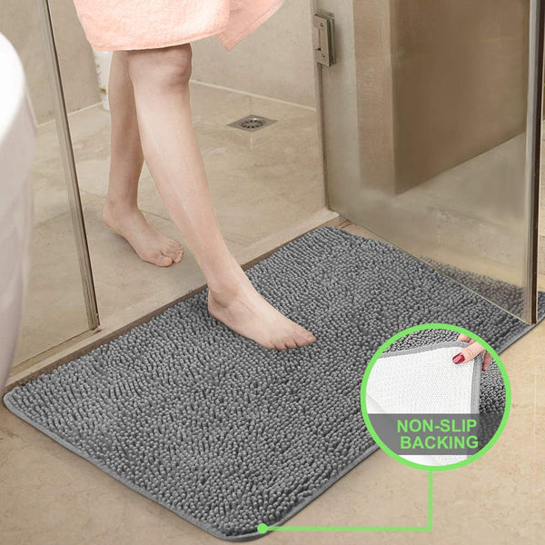 Secura Housewares Bathroom Rugs, Oversize 47" x 28" | Non Slip, Water Absorbent, Machine Washable Bath Mat Carpets | Ultra Soft, Fluffy, Thick Chenille Bath Mats for Doors, Bathroom, Kitchen | Gray