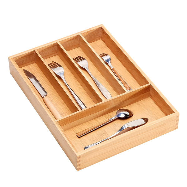 Bamboo Cutlery Tray Kitchen Utensil Silverware Flatware Drawer Organizer Dividers with 5 Compartment