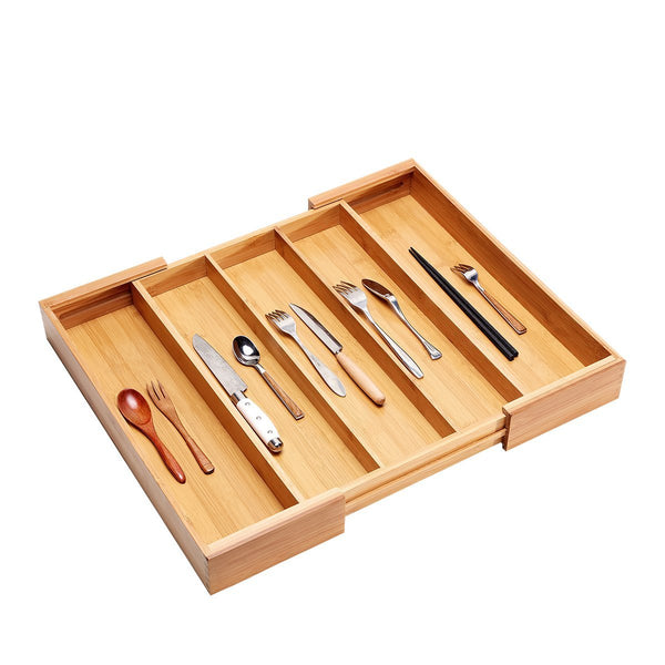 Bamboo Cutlery Tray Kitchen Utensil Silverware Flatware Drawer Organizer Dividers with 5 Compartment