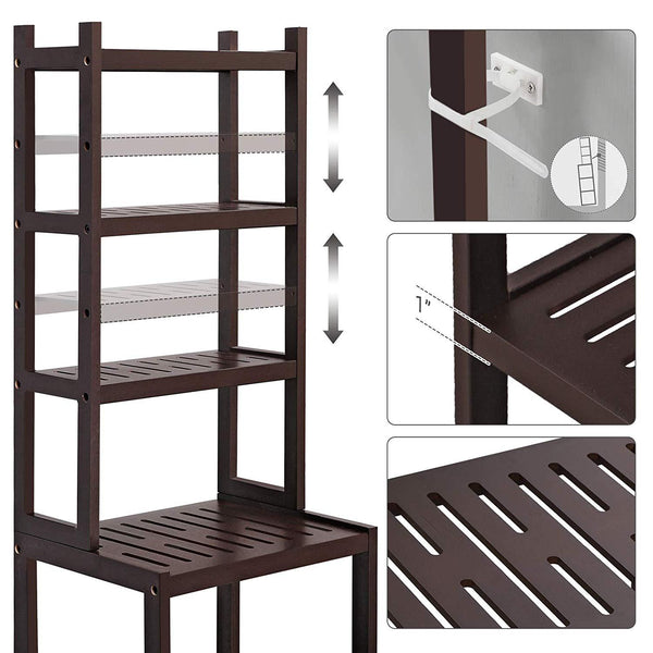 SONGMICS 7-Tier Bamboo Bathroom Shelf, 2-in-1 Design Adjustable Storage Rack, Free Standing Multifunctional Organizer, Shelving Unit for Washroom, Living Room, Kitchen, Brown UBCR01BR