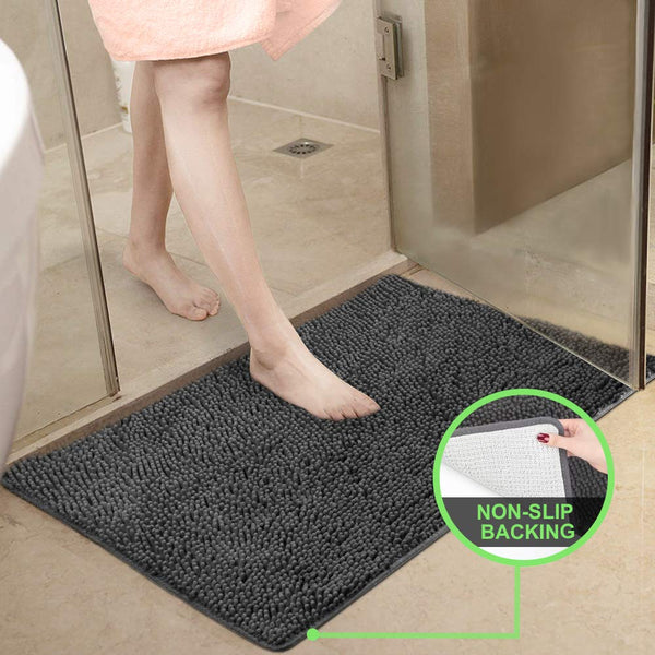 Secura Housewares Bathroom Rugs, Oversize 47" x 28" | Non Slip, Water Absorbent, Machine Washable Bath Mat Carpets | Ultra Soft, Fluffy, Thick Chenille Bath Mats for Doors, Bathroom, Kitchen | Gray