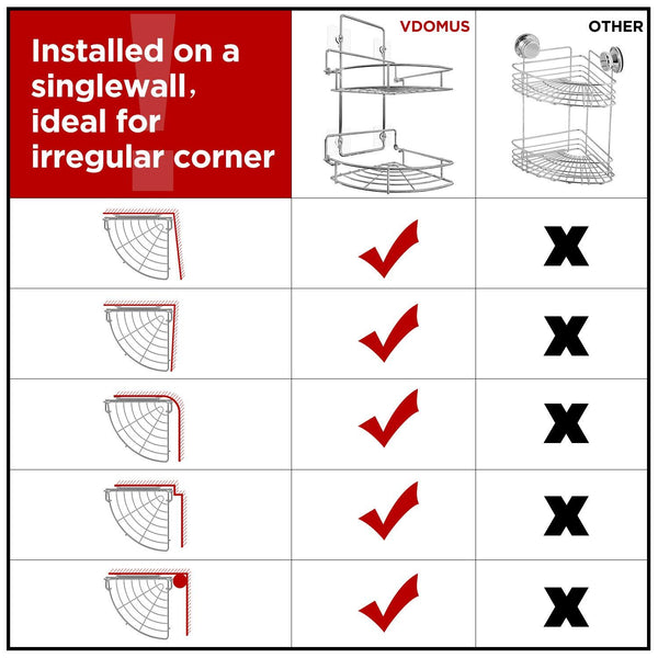 Vdomus Strong Shower Caddy 2 Tier Bathroom Corner Shelf Organizer Polished Chrome No Drilling Needed Basket Holder Wall Mounted for Kitchen